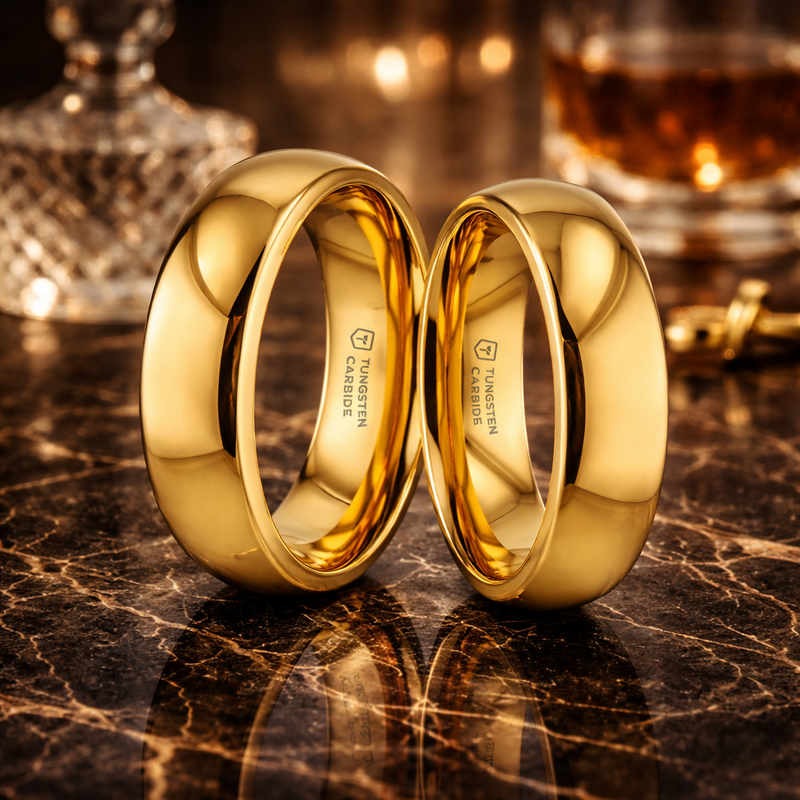 Oro Tungsten Traditional Domed Gold-Plated Tungsten Carbide Wedding Ring 4mm or 8mm