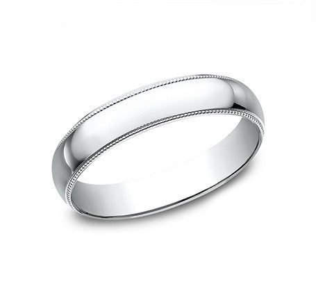 The Tranquil 18K White Gold Wedding Band with Milgrain and Polished Finish 4mm Forged Union