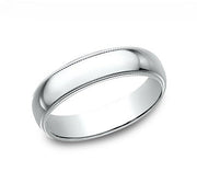 The Nomi 18K White Gold Wedding Band with Milgrain and Polished Finish 5mm Forged Union