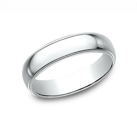 The Nomi 18K White Gold Wedding Band with Milgrain and Polished Finish 5mm Forged Union