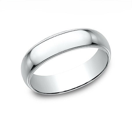 The Gentleman 18K White Gold Wedding Band with Milgrain and Polished Finish 6 mm Forged Union