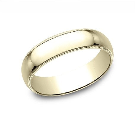 The Gentleman 18K Yellow Gold Wedding Band with Milgrain and Polished Finish 6mm Forged Union