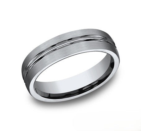 The Glace Titanium Wedding Band with Satin Finish and Polished Center Trim 6mm Forged Union