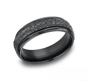 The Onyx Black Titanium Ring with Hammered Finish  7mm Forged Union