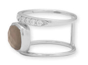 Sterling Silver Rhodium Plated Grey Moonstone and CZ Ring Forged Union