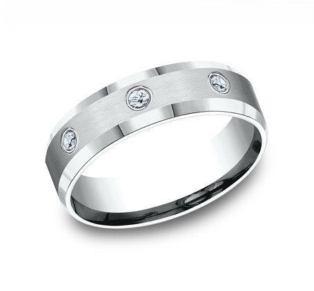 The Frost Platinum Satin Wedding Band Polished Edges With 8 Round Diamonds 6mm Forged Union