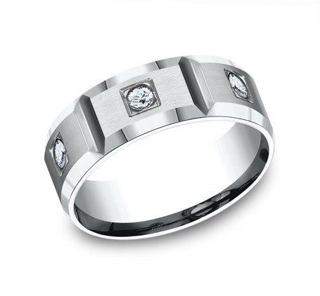 The Frost Platinum Satin Vertical Groove Wedding Band With 6 Round Diamonds 6mm Forged Union