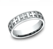 The Crossing 18K White Gold Band Carved Crosses and Polished & Brushed Finish  6mm Forged Union