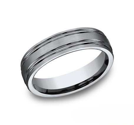 The Frost Titaniun Wedding Band with High Polished Groove Center 6mm Forged Union