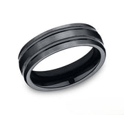 The Zenth Seranite Wedding Ring with Polished Grooves Center 7mm Forged Union