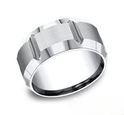 The Lustra Cobalt Wedding Band with Horizontal Center Grooves 10mm Forged Union
