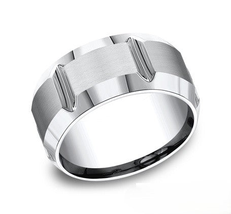 The Lustra Cobalt Wedding Band with Horizontal Center Grooves 10mm Forged Union