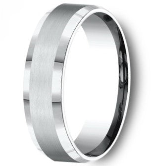 The Chancellor Platinum  Wedding Ring with Satin Finish and Polished Beveled Edges 6mm Forged Union