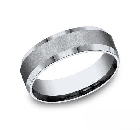 The Quanta Titanium Wedding Band with Polished Beveled Edges  7mm Forged Union