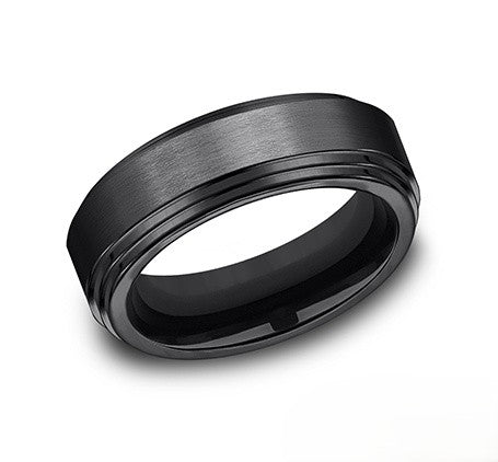 The Cadet Black Titanium Wedding Ring with Double Polished Step-down Edge 8mm Forged Union
