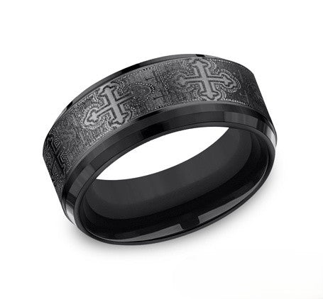 The Grav Black Titanium Cathedral Cross Ring 9mm Forged Union