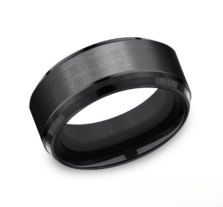 The Duke Black Titanium Wedding Band with Step Edge and Satin Finish 9mm Forged Union