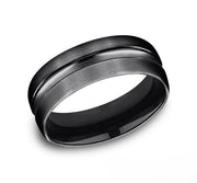 The Harrison Black Titanium Wedding Band with High Polished Center Ridge 7.5mm Forged Union