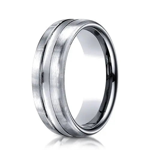 The Harrison Platinum Band With High Polished Center Cut | 7.5mm Forged Union