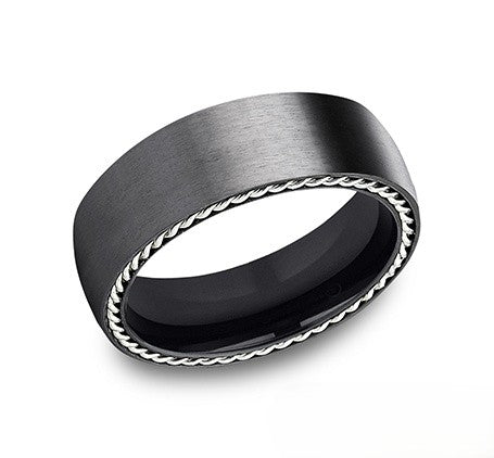 The Obex Black Titanium Ring with Silver Rope Edging 7.5mm Forged Union
