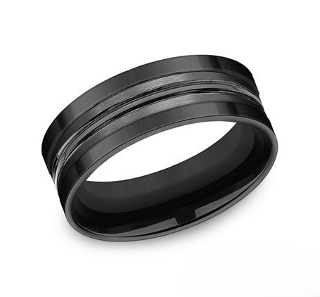 The Ion Black Titanium Wedding Ring with Dual Finish Center Cut 8mm Forged Union