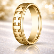 Crossing 18K Yellow Gold Band Carved Crosses Polished & Brushed Finish 6mm