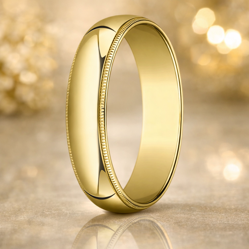 Gentleman 18K Yellow Gold Wedding Band with Milgrain and Polished Finish 6mm