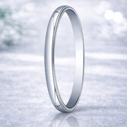 Halo 18K White Gold Wedding Band with Milgrain and Polished Finish 2mm