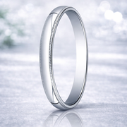 Tranquil 18K White Gold Wedding Band with Milgrain and Polished Finish 