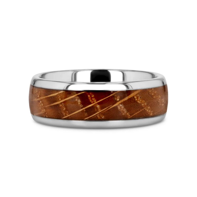 Forment Geniune Whiskey Barrel Inlaid Tungsten Wedding Band Polished Edges 8mm