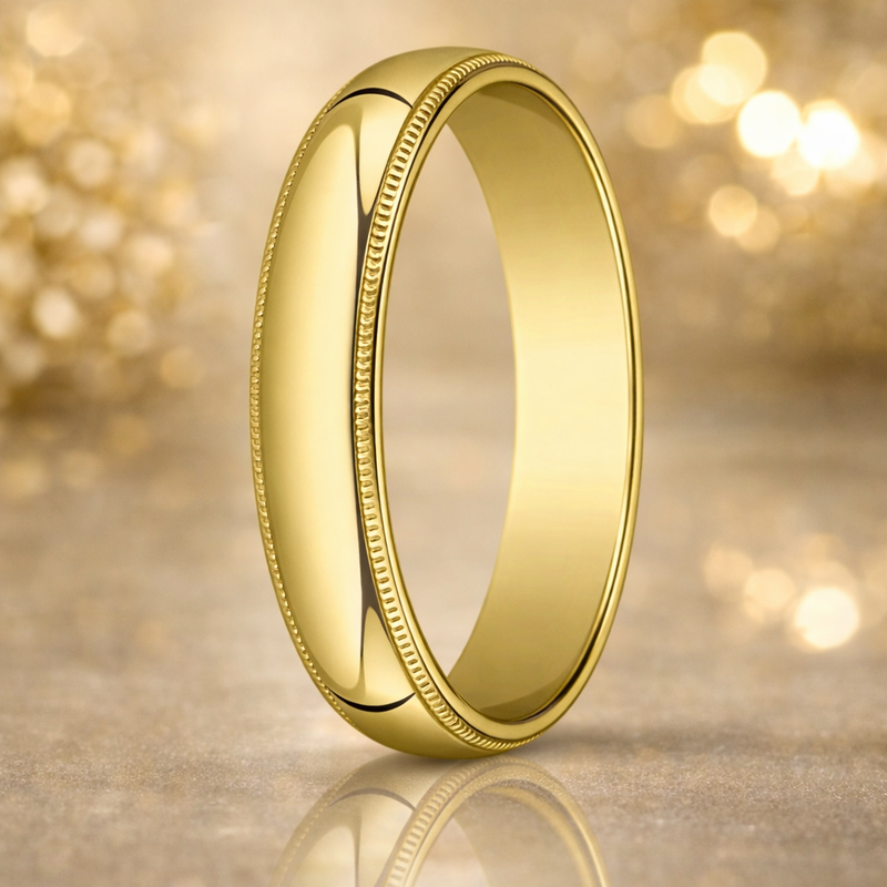Nomi 18K Yellow Gold Wedding Band with Milgrain and Polished Finish 5mm