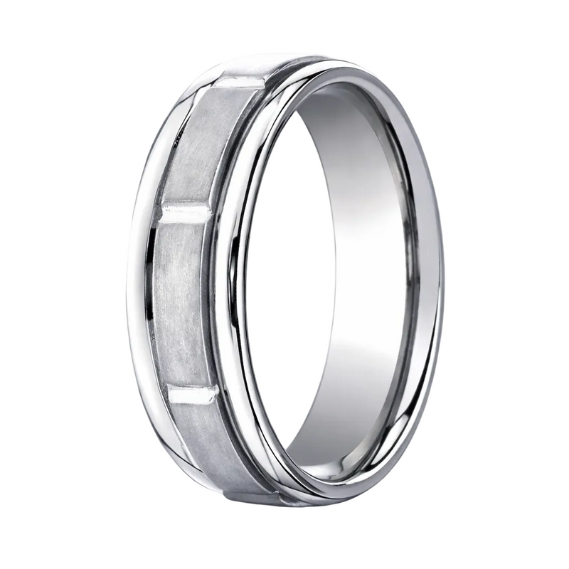 Tranquil 14K White Gold Wedding Band Spun Satin Finish Center Polished Edges 6mm