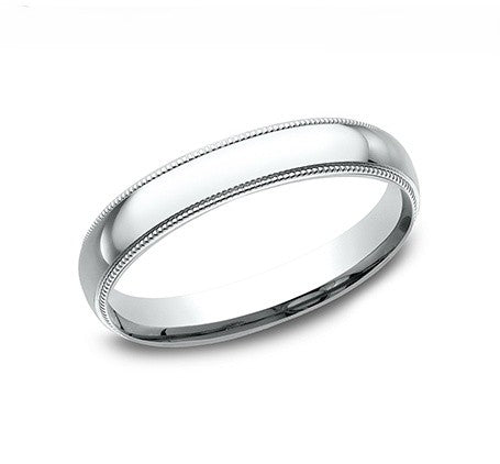 The Zeph 18K White Gold Wedding Band with Domed Milgrain Polished Finish 3mm Forged Union