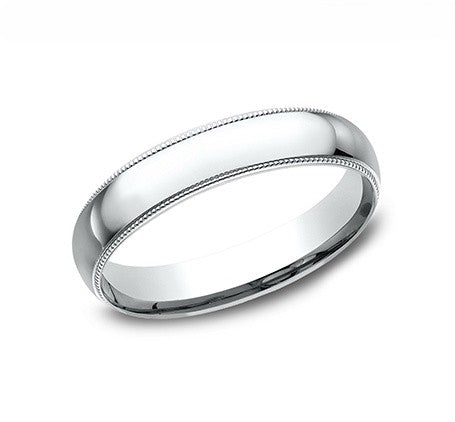 The Eon 18K White Gold Wedding Band with Domed Milgrain Polished Finish 4mm Forged Union