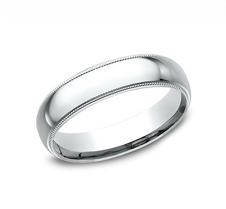The Zenith 18K White Gold Wedding Band with Domed Milgrain Polished Finish 5mm Forged Union