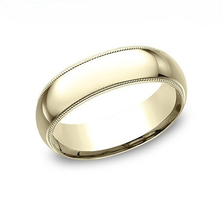 The Eon 18K Yellow Gold Wedding Band with Domed Milgrain Polished Finish 7mm Forged Union