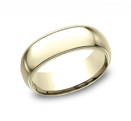 The Unity 18K Yellow Gold Wedding Band with Domed Milgrain Polished Finish 8mm Forged Union