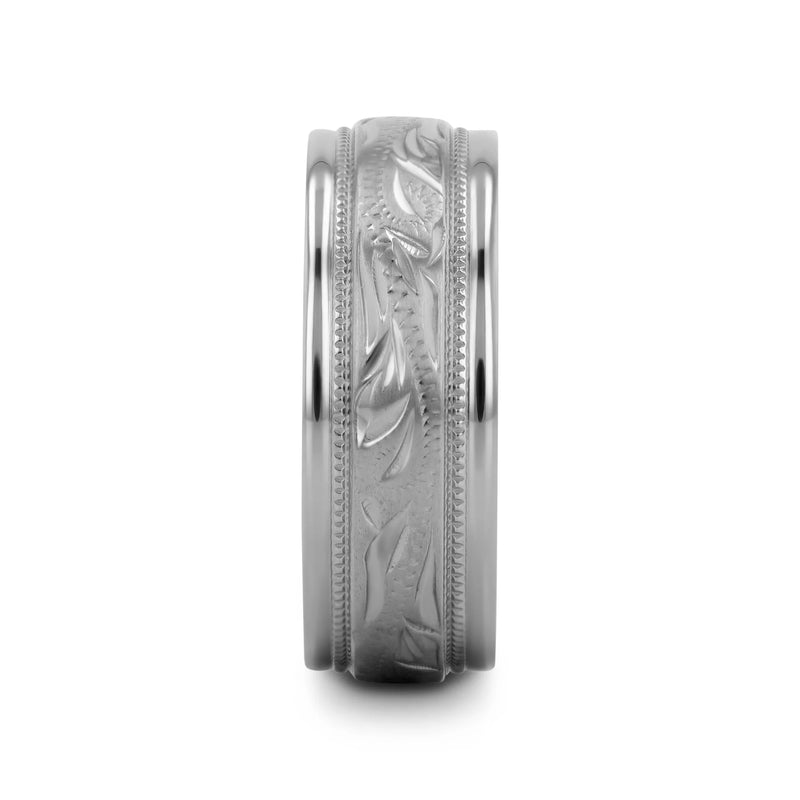 Mariner Titanium Milgrain Engraved Finish Men 's Ring with Blue Plating Inside 8mm