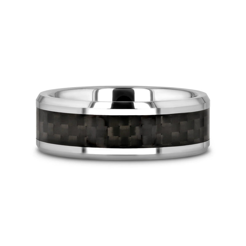 Maximus Men's Black Carbon Fiber Inlay Tungsten Carbide Wedding Band 8mm