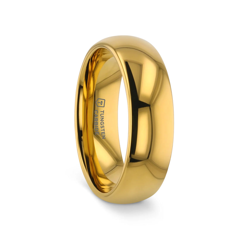 Oro Tungsten Traditional Domed Gold-Plated Tungsten Carbide Wedding Ring 4mm or 8mm