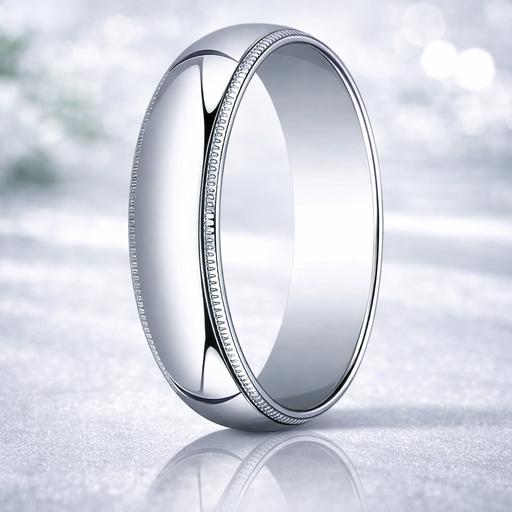 Gentleman 18K White Gold Wedding Band with Milgrain and Polished Finish 6 mm