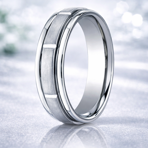Circuit 18K White Gold Wedding Band Vertical Cut Satin Finish  4 mm