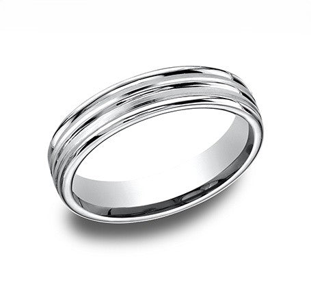 The Cut 18K White Gold Wedding Band Center Satin Cut Polished Edges 4mm Forged Union