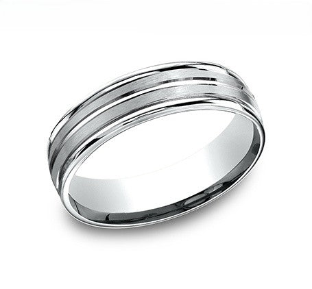 The Cut 18K White Gold Wedding Band with Center Cuts Polished Finish 6mm Forged Union