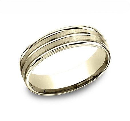 The Cut 18K Yellow Gold Wedding Band Center Cut Satin & Polished Finish 6mm Forged Union
