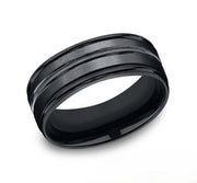 The Ebon Black Seranite Wedding Band with Three Polished Groove Center 8mm Forged Union