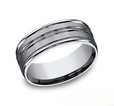 The Argent Titanium Wedding Band with Polished Center Trim 8mm Forged Union