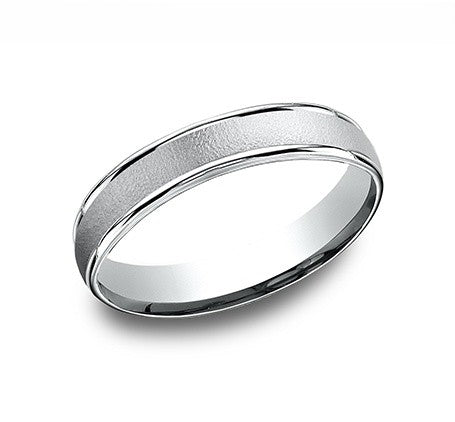 The Ocean 18K White Gold Wedding Band with Sand Blasted Finish 4.5 mm Forged Union