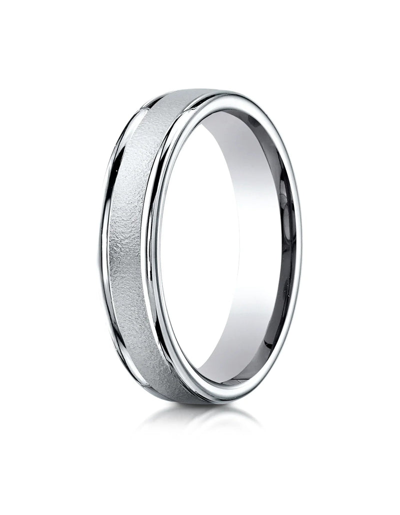 The Ocean 18K White Gold Wedding Band with Sand Blasted Finish 4.5 mm Forged Union