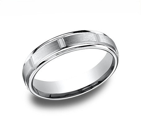 The Circuit 18K White Gold Wedding Band Vertical Cut Satin Finish  4 mm Forged Union